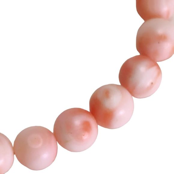 Vintage Angel Skin Coral Necklace 16in Earrings Beaded Strand Clip On Studs - Picture 4 of 16